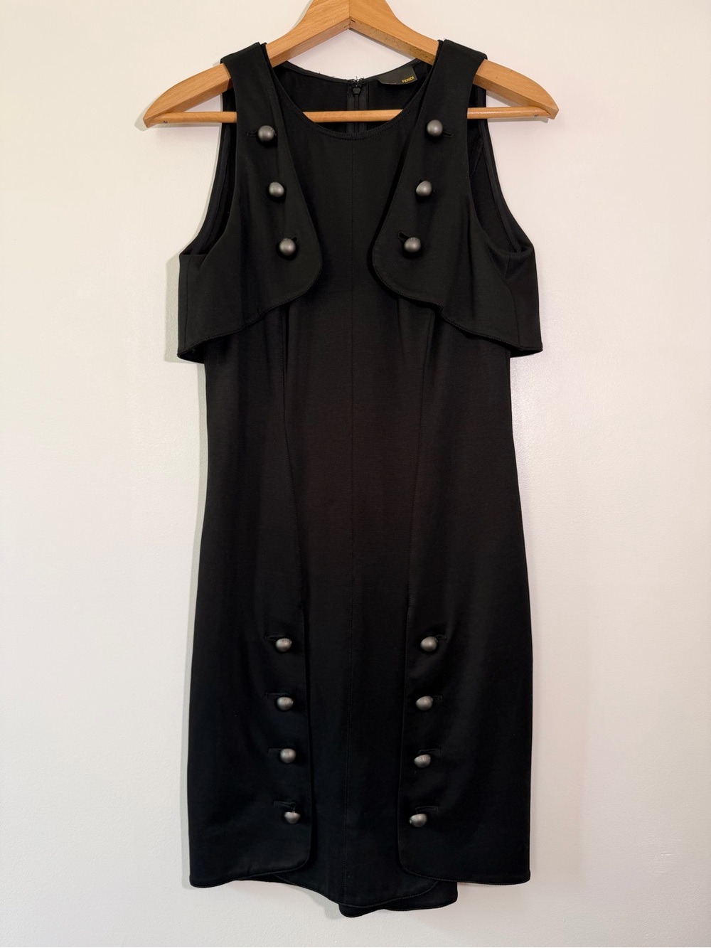 Fendi Classic Black Sleeveless Button-Accent Dress